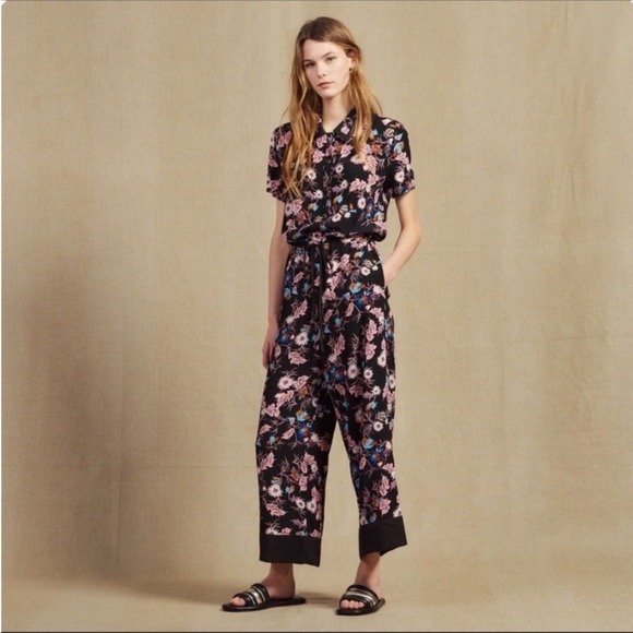 SANDRO PARIS Olivier Floral-Print Wide Leg Jumpsuit Size 34 - Picture 1 of 12